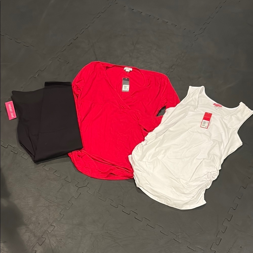Red and White black leggings all maternity wear